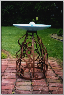 Bird Bath 33” h painted bath Bird Bath 33” h painted bath